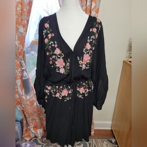 Black Floral Embroidered Cover Up